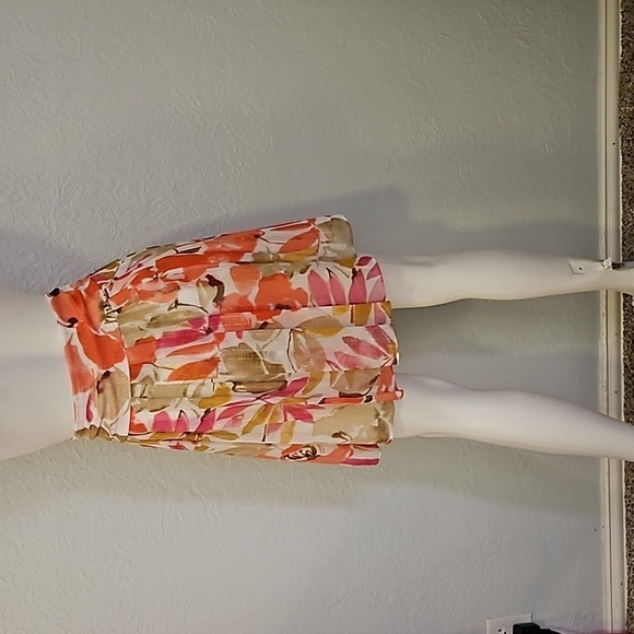 VTG CHAUS 1990s Floral Tropical Pleated Chiffon Fairycore Mini Circle Skirt - Picture 5 of 7